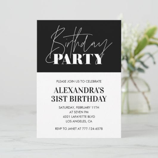 Elegant 31st birthday invitations Black White 招待状 (スタンド正面)