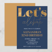 Elegant 32nd birthday invitations Navy Gold  招待状 (正面/裏面)