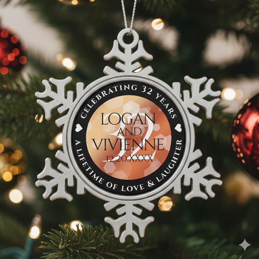 Elegant 32nd Bronze Wedding Anniversary スノーフレークピューターオーナメント