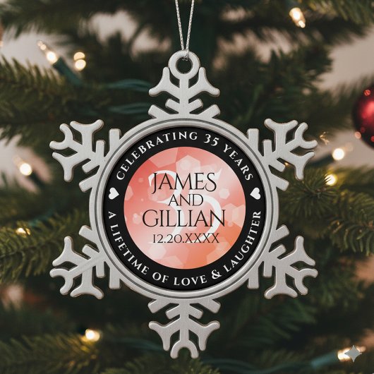 Elegant 35th Coral Wedding Anniversary Celebration スノーフレークピューターオーナメント