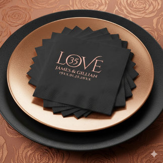 Elegant 35th Coral Wedding Anniversary Years 箔ナプキン