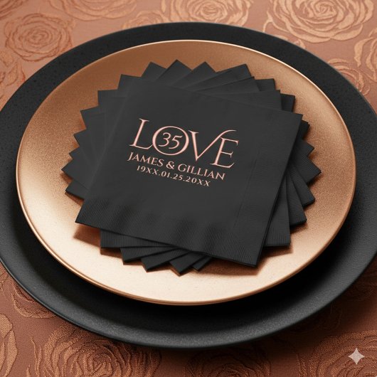 Elegant 35th Coral Wedding Anniversary Years 箔ナプキン