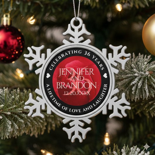 Elegant 36th Rose Wedding Anniversary Celebration スノーフレークピューターオーナメント