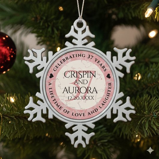 Elegant 37th Alabaster Wedding Anniversary スノーフレークピューターオーナメント