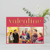 Elegant 3 Photo Gallery Valentine's Day Red Custom 箔シーズンカード (立ち正面)