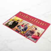 Elegant 3 Photo Gallery Valentine's Day Red Custom 箔シーズンカード (回転した状態)