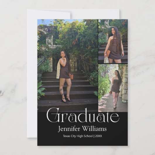 elegant 3 photo graduation 2026 announcement card  招待状 (正面)