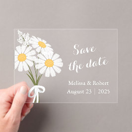 Elegant 3 White Daisy Flowers Save the Date アクリル招待状