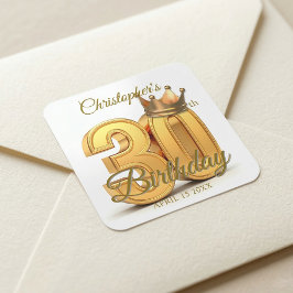 Elegant 3D Gold Crown 30th Birthday Party スクエアシール