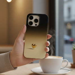 Elegant 3D Gold Heart Minimalist Black & Gold Grad iPhone 15 Proケース