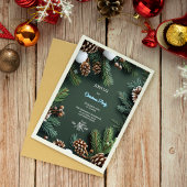 Elegant 3D Pine Trees & Cones Christmas 招待状