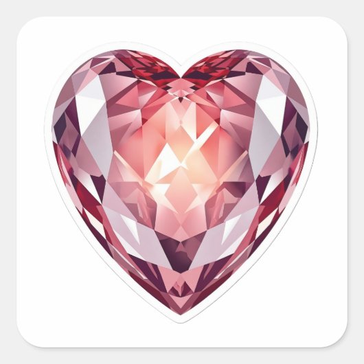 Elegant 3D Pink Diamond Heart Crystal Gemstone Die スクエアシール (正面)