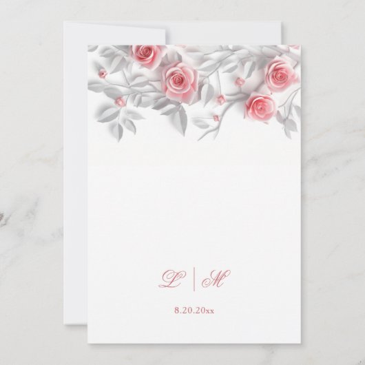  Elegant 3D Roses White Floral Wedding 招待状 (裏面)