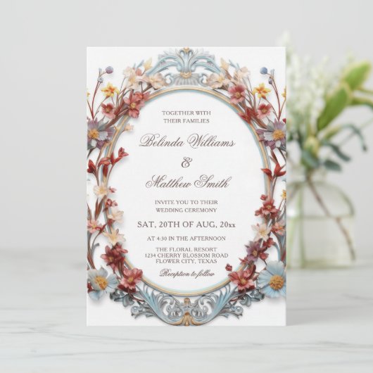  Elegant 3D Victorian Floral Frame 招待状 (スタンド正面)