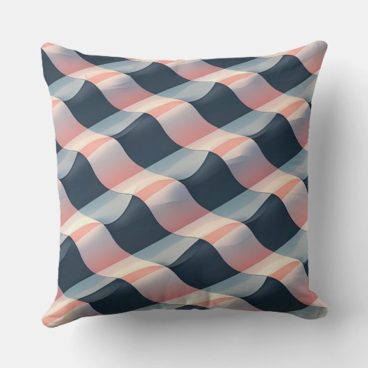 Elegant 3D Wave Pattern in Teal, Rose, and Cream クッション (裏面)