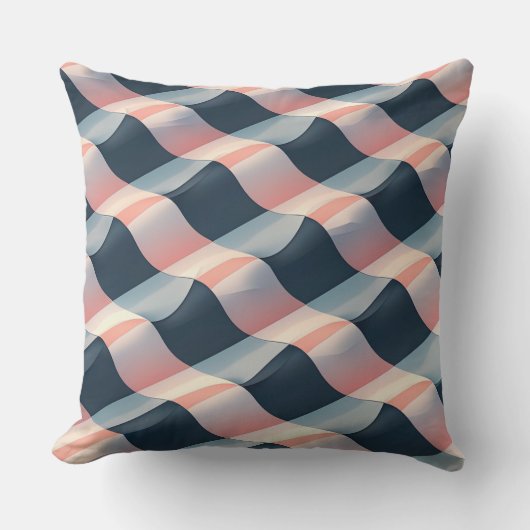 Elegant 3D Wave Pattern in Teal, Rose, and Cream クッション (正面)