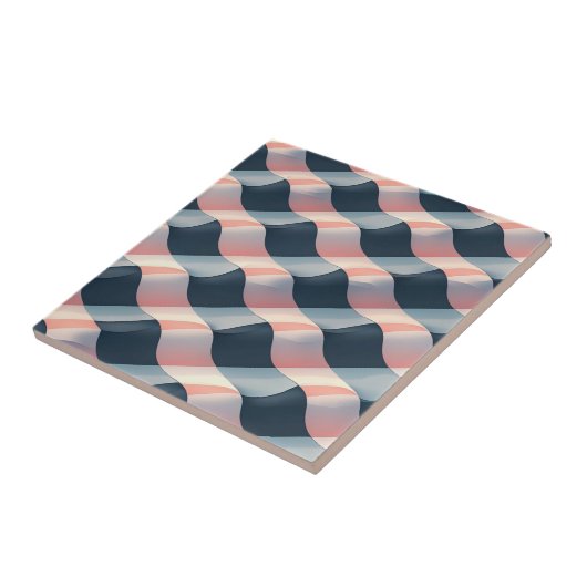 Elegant 3D Wave Pattern in Teal, Rose, and Cream タイル (側面)