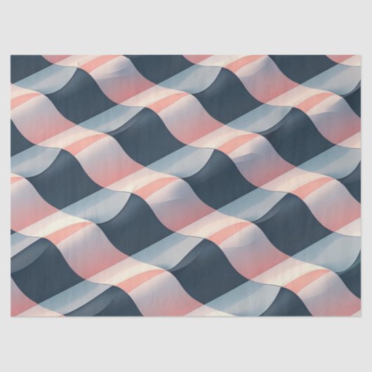 Elegant 3D Wave Pattern in Teal, Rose, and Cream 薄葉紙 (正面)