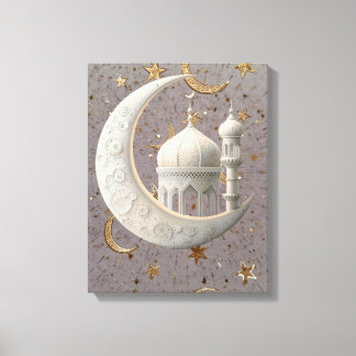 Elegant 3D White Crescent & Mosque Ramadan Design キャンバスプリント