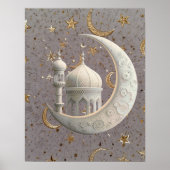 Elegant 3D White Crescent & Mosque Ramadan Design ポスター (正面)