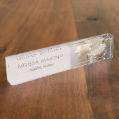 Elegant 3D White Gold Roses デスクネームプレート (側面)