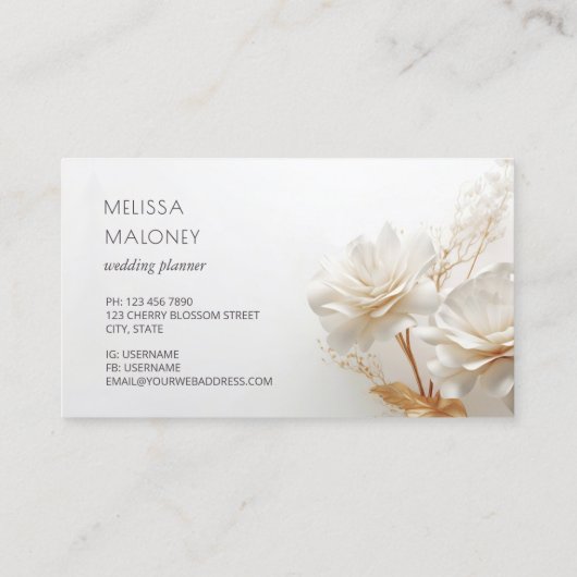 Elegant 3D White Gold Roses 名刺 (裏面)