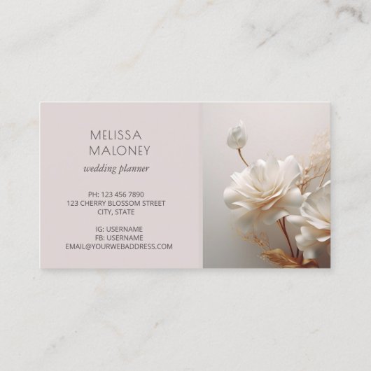 Elegant 3D White Gold Roses 名刺 (裏面)