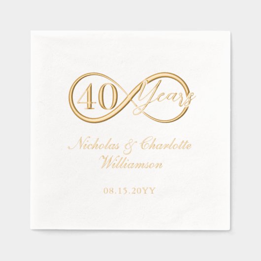 Elegant 40th Anniversary Milestone Infinity Love 箔ナプキン (正面)