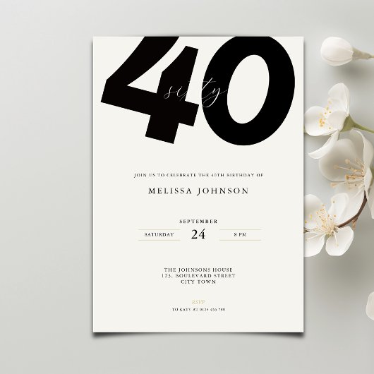 Elegant 40th Birthday Invitation - Minimal Style 招待状