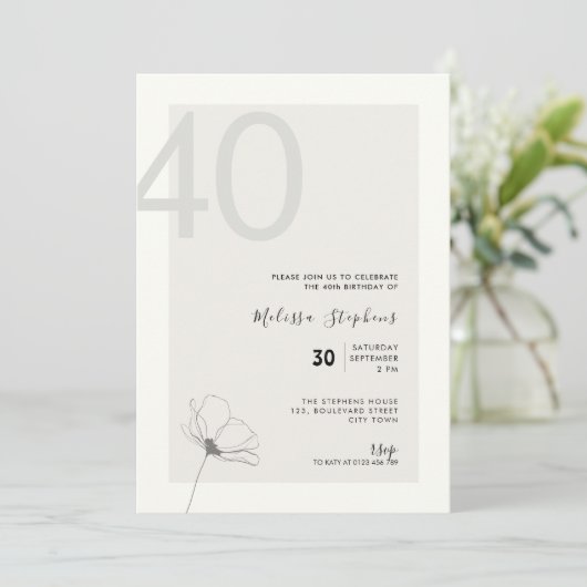 Elegant 40th Birthday Invitation - Minimal Style 招待状 (スタンド正面)