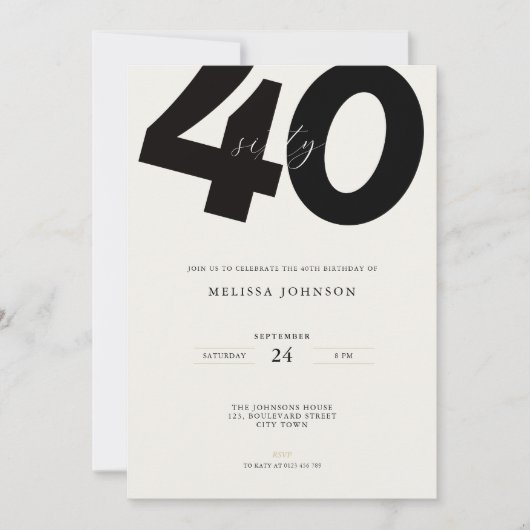 Elegant 40th Birthday Invitation - Minimal Style 招待状 (正面)