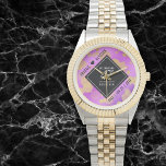 Elegant 47th Amethyst Wedding Anniversary 腕時計<br><div class="desc">Celebrate the 47th amethyst wedding anniversary and a love that stands the test of time with this stylish watch! Elegant black and white lettering with gold-dusted hexagonal confetti on an amethyst purple background add a memorable touch for this special occasion and extraordinary milestone. Personalize with the couple's names and dates...</div>