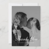 Elegant 4-Photo Black & White Script Wedding サンキューカード (正面)