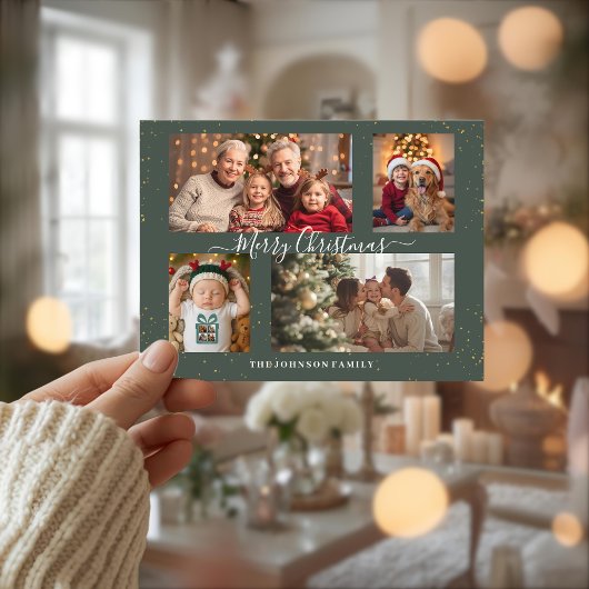 Elegant 4 Photo Christmas Card シーズンポストカード