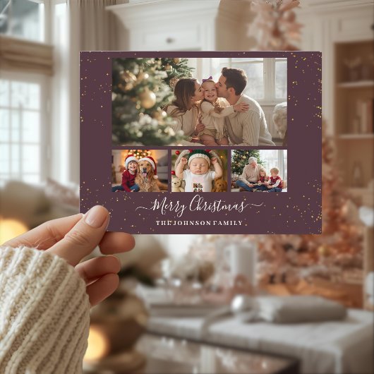 Elegant 4 Photo Christmas Card シーズンポストカード