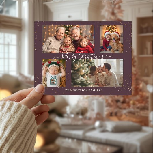 Elegant 4 Photo Christmas Card シーズンポストカード