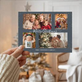 Elegant 4 Photo Christmas Card シーズンポストカード