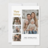 Elegant 4 Photo Collage Modern Minimal Gold Script シーズンカード (正面)