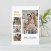 Elegant 4 Photo Collage Modern Minimal Gold Script シーズンカード (スタンド正面)
