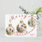 Elegant 4 Photo Gold Ornament Christmas Card シーズンカード (スタンド正面)