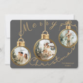 Elegant 4 Photo Gold Ornament Christmas Card シーズンカード (正面)