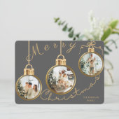 Elegant 4 Photo Gold Ornament Christmas Card シーズンカード (スタンド正面)