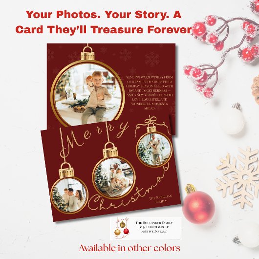 Elegant 4 Photo Gold Ornament Christmas Card シーズンカード