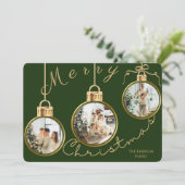 Elegant 4 Photo Gold Ornament Christmas Card シーズンカード (スタンド正面)