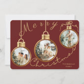 Elegant 4 Photo Gold Ornament Christmas Card シーズンカード (正面)