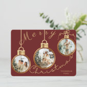Elegant 4 Photo Gold Ornament Christmas Card シーズンカード (スタンド正面)