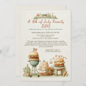 Elegant 4th of July BBQ Invitation – Soft Line Art 招待状 (正面/裏面)