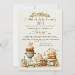Elegant 4th of July BBQ Invitation – Soft Line Art 招待状