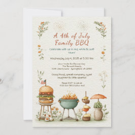 Elegant 4th of July BBQ Invitation – Soft Line Art 招待状