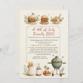 Elegant 4th of July BBQ Invitation – Soft Line Art 招待状 (正面/裏面)